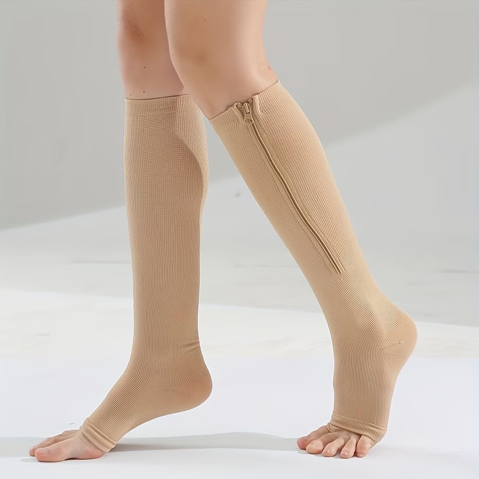 Mens Fashion Zip Up - Skin Tone Zipper Compression Socks Open