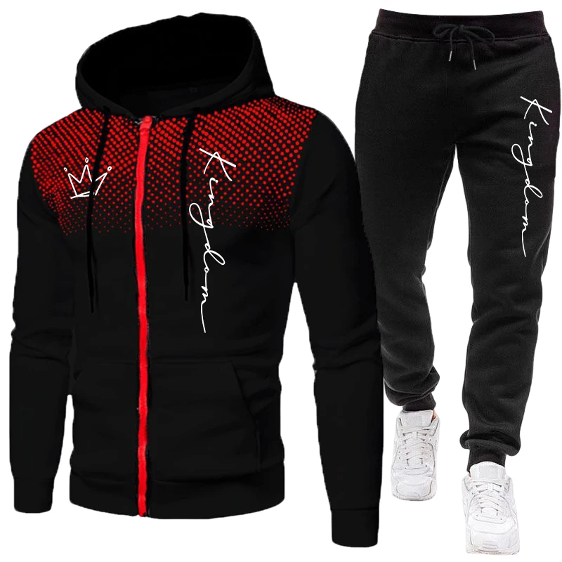 Mens Fashion Zip Up - King Men's Jacket Tracksuit Casual Dot
