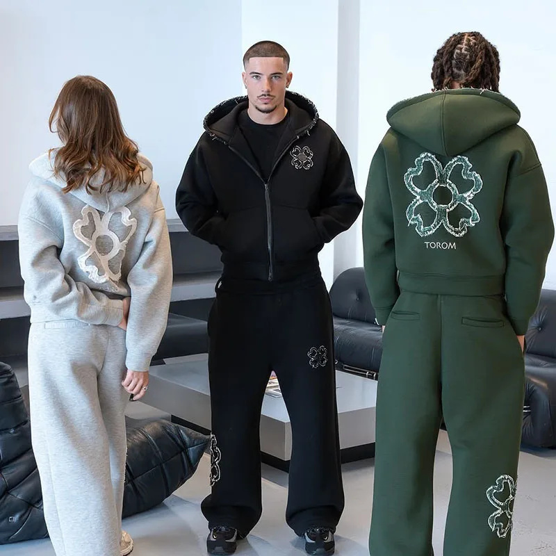 Mens Fashion Zip Up - Spring Autumn Oversized 4 Leaf Clover