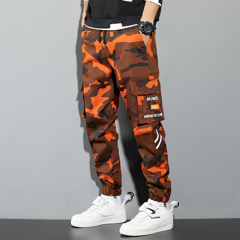 Mens Fashion Camo Pants - Orange Cargo Pants Men Hip Hop