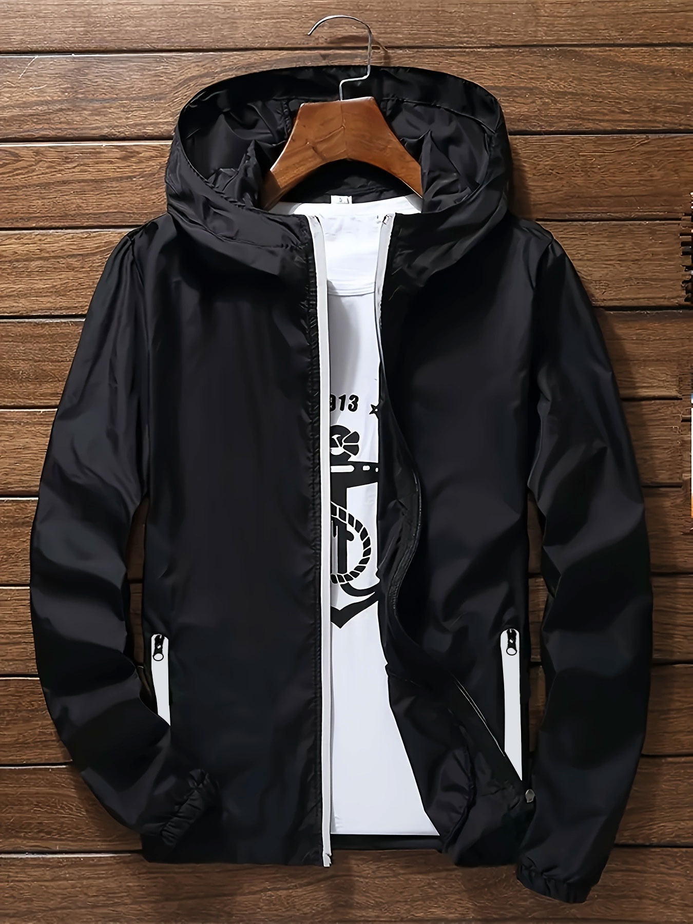 Mens Fashion Zip Up - Men's Premium Lightweight Hooded Windbreaker, Quick-Dry