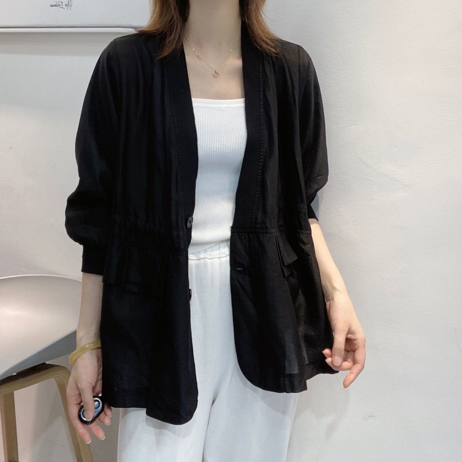 Plus Size Waist Tie V-neck Bla - огляд і ціна Men'S Fashion Light Jacket