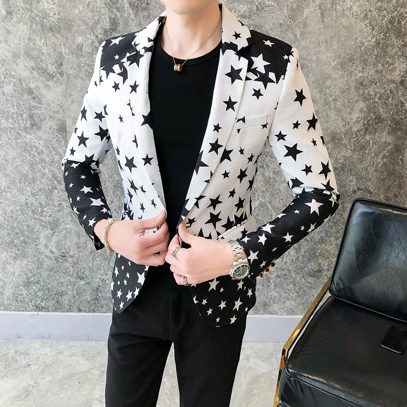 Star Print Slim Fit Blazers 20 - огляд і ціна Men'S Fashion Light Jacket
